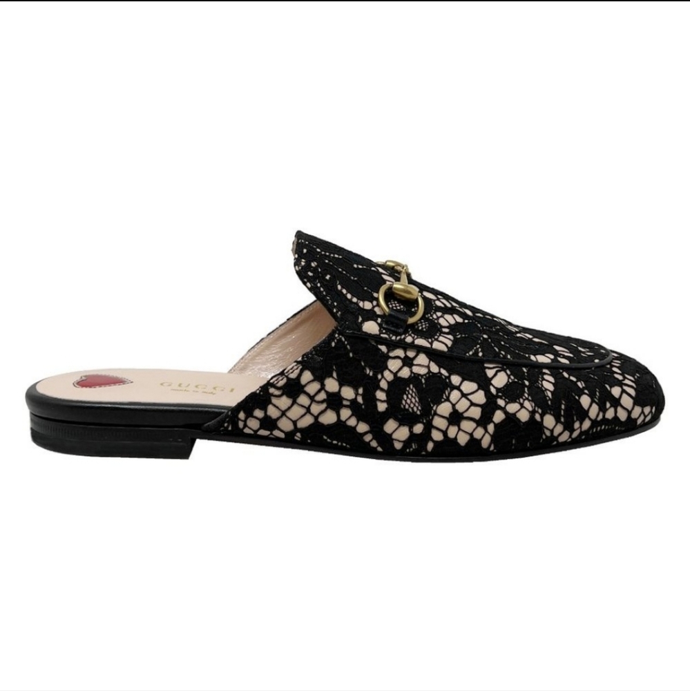 Gucci Princetown Horsebit Lace Leather Black Nude Loafer Mule Flat Slipper 37 - Picture 4 of 8